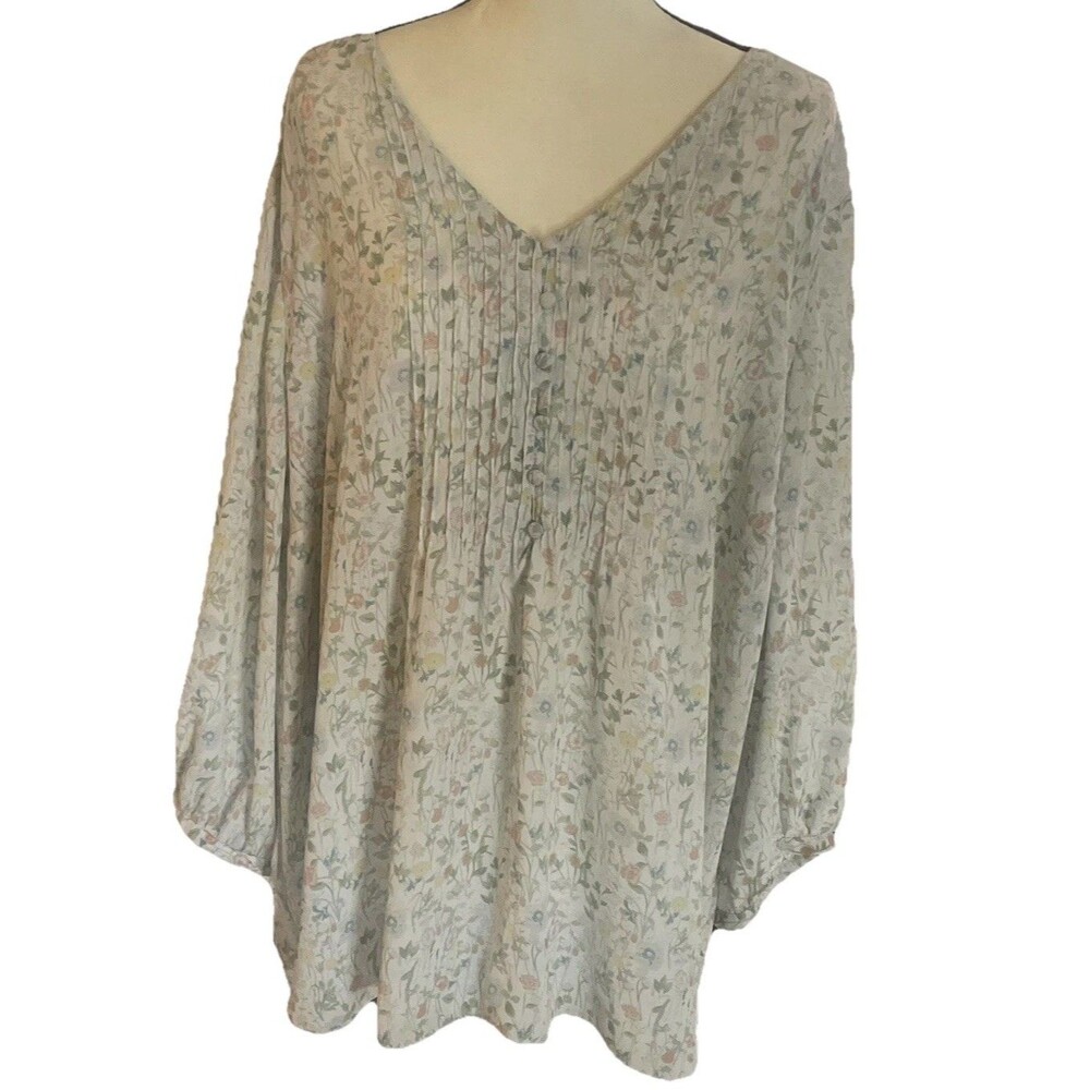 Floral Blouse 3X Plus Size Blue Pink Boho Cottagecore Pleated Violet Claire xxxl